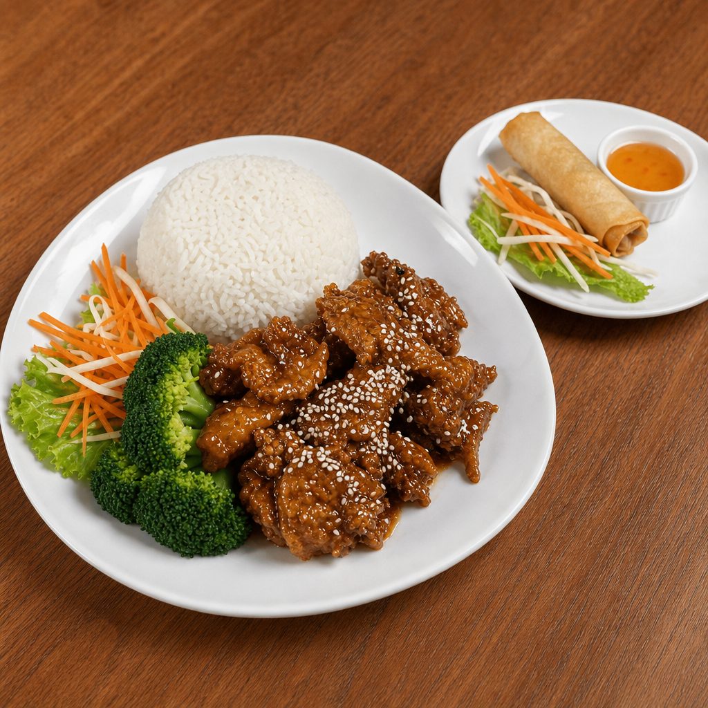 (L) Sesame Chicken.