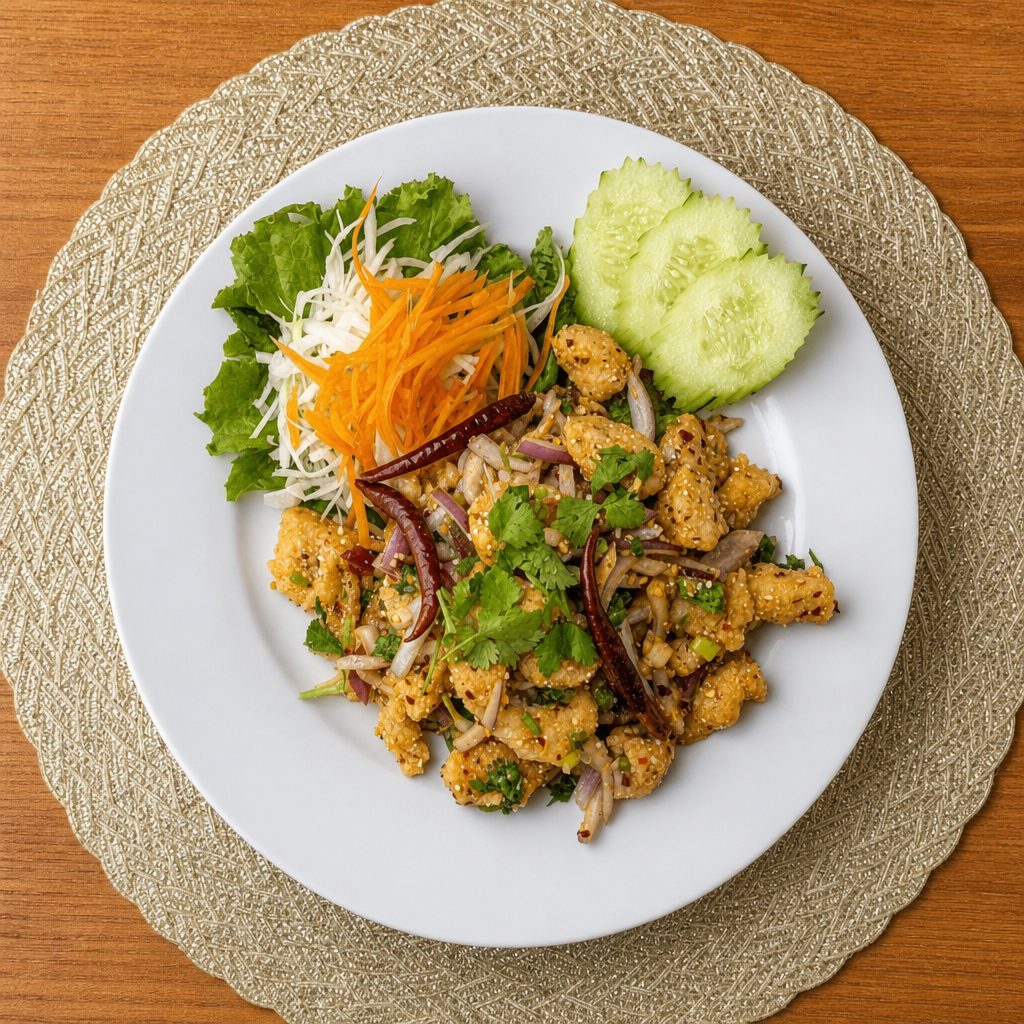 Crispy Chicken Larb Salad.