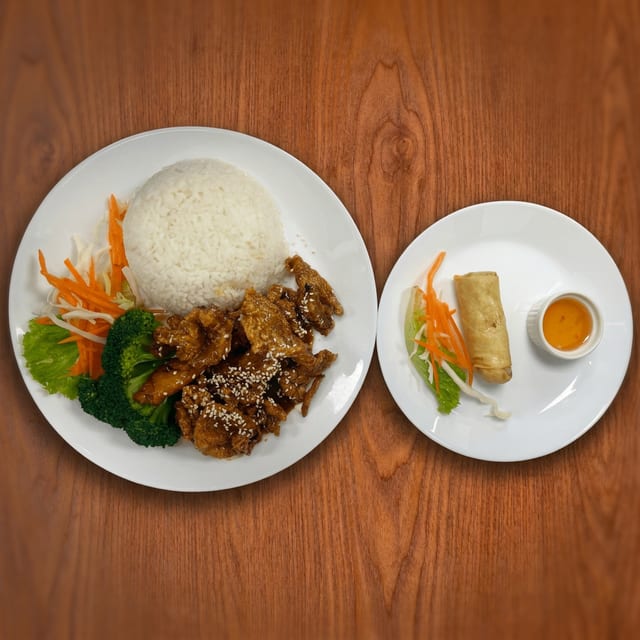 (L) Sesame Chicken.